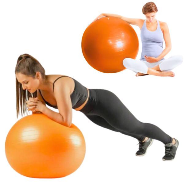 Imagem de Bola Pilates De Yoga 75cm Laranja E Bomba De Ar Fisioterapia Fitness Academia Exercícios 200kg