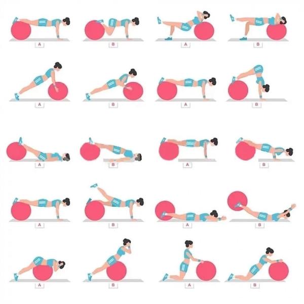 Bola Pilates Suica 65 Cm com Ilustracao de Exercicios Cor Azul Liveup Sports Imagem de Bola Pilates Suica 65 Cm com Ilustracao de Exercicios Cor Azul Liveup Sports