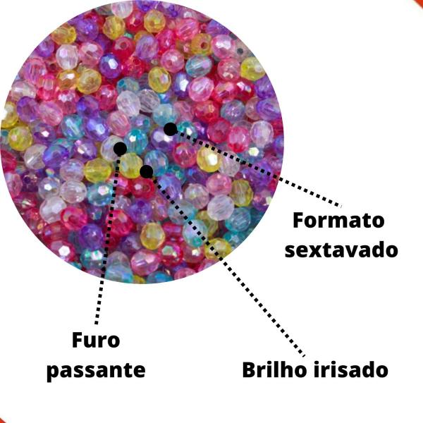 Imagem de Bola Sextavada Irisada Passante 06mm Em Acrilico Com 500Gr