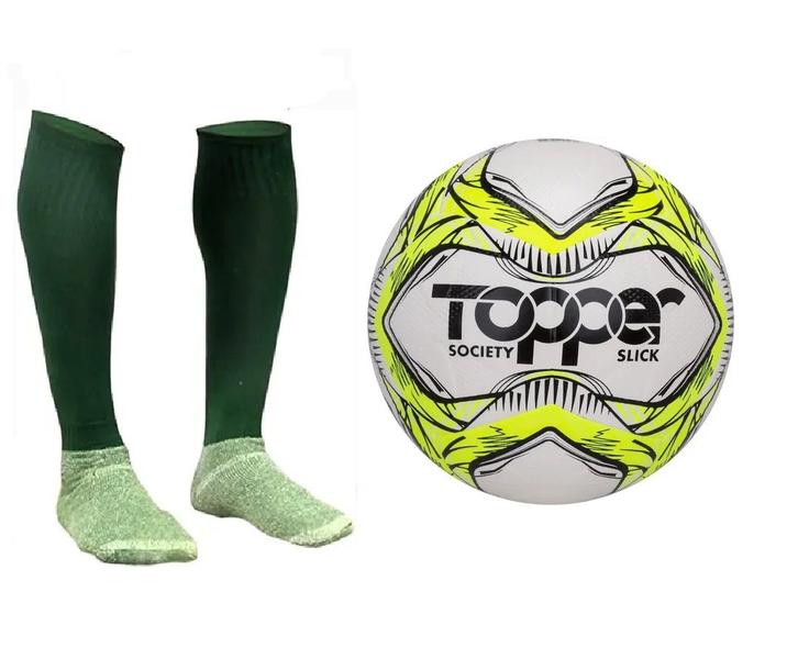 Imagem de Bola Society Topper Slick Ii Am + Meião Esportivo Vd - Tam 38-42