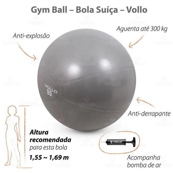 Bola Suíça Pilates Yoga Gym Ball - Com Bomba 55cm - Vollo Imagem de Bola Suíça Pilates Yoga Gym Ball - Com Bomba 55cm - Vollo