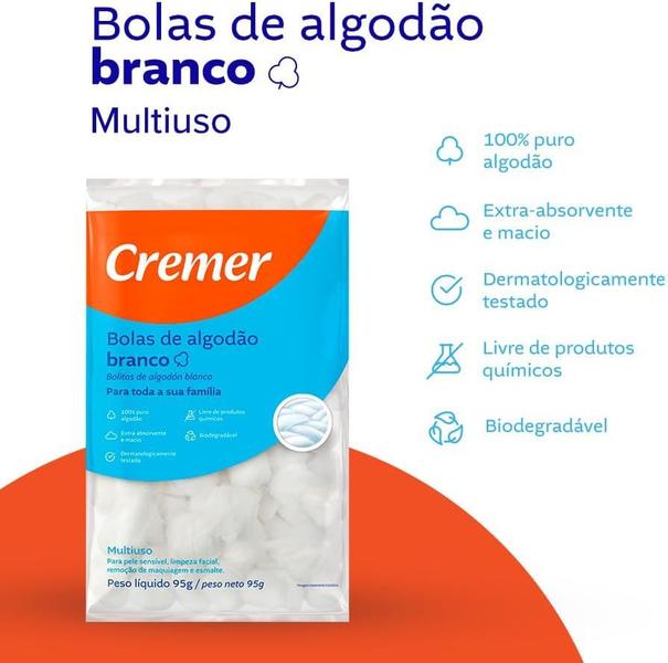 Imagem de Bolas de algodão cremer branco 95 gramas