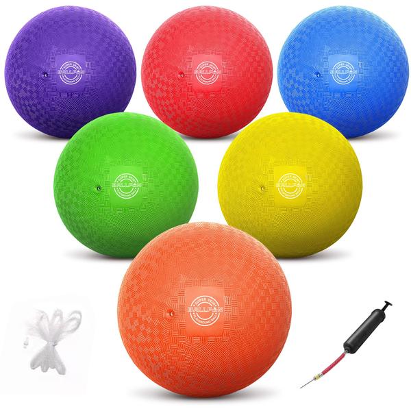 Imagem de Bolas de playground Dodgeball BallFun, 21,6 cm, pacote com 6, bomba e bolsa