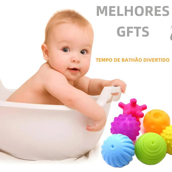 Imagem de Bolas Sensoriais para Bebê - 6 Peças Texturizadas - Brinquedo Montessori (6-12 Meses)