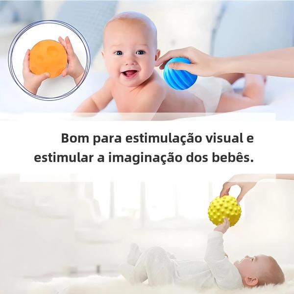 Imagem de Bolas Sensoriais para Bebê - 6 Peças Texturizadas - Brinquedo Montessori (6-12 Meses)