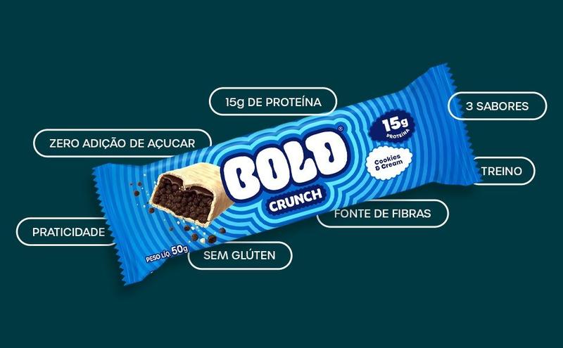 Imagem de Bold Crunch Caixa Mista com 12 unidades de 50g com de 15g de Proteína -Bold Bar