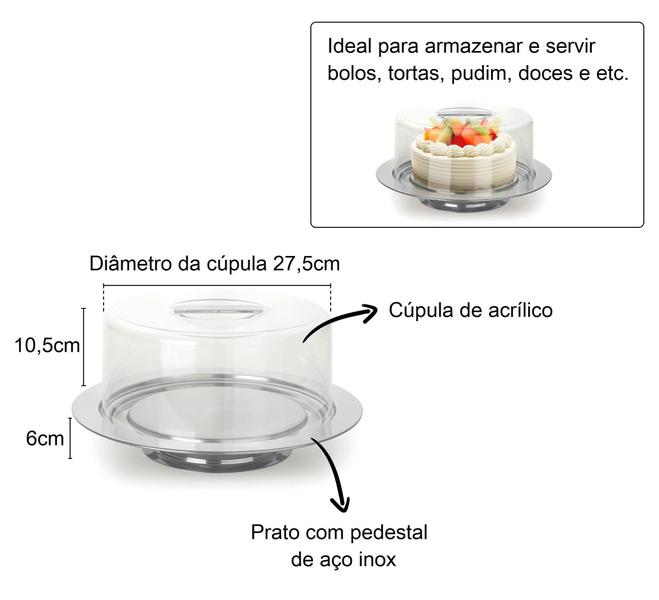 Imagem de Boleira Com Pedestal Base Inox 33cm Prato Para Bolo Pudim Torta Festa Aniversário Doces Pão