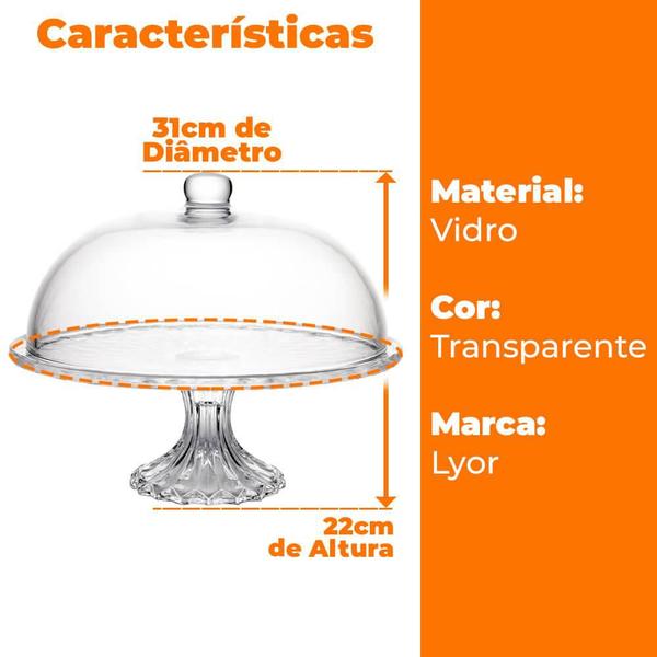 Imagem de Boleira de Vidro Centro de Mesa com Tampa Diamond 31cm - Lyor