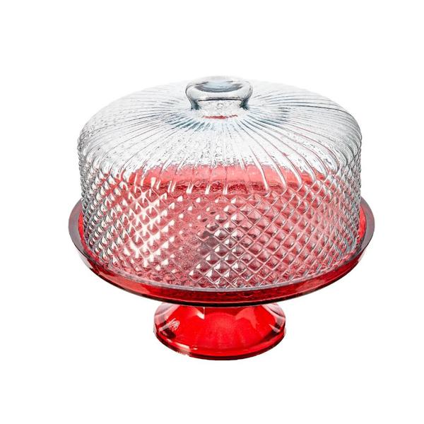 Boleira de Vidro com Pé e Tampa Bico de Jaca 28cm Vermelha Vitazza Prato para Bolo e Doces, Decoração de Festas e Mesa Posta Elegante e Sustentável Imagem de Boleira de Vidro com Pé e Tampa Bico de Jaca 28cm Vermelha Vitazza Prato para Bolo e Doces, Decoração de Festas e Mesa Posta Elegante e Sustentável