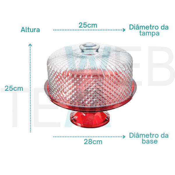 Imagem de Boleira de Vidro com Pé e Tampa Bico de Jaca 28cm Vermelha Vitazza Prato para Bolo e Doces, Decoração de Festas e Mesa Posta Elegante e Sustentável