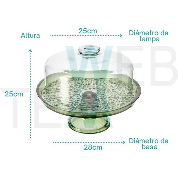 Imagem de Boleira de Vidro com Pé e Tampa Petit Poa 28cm Verde Vitazza Prato para Bolo e Doces, Decoração de Festas e Mesa Posta Elegante e Sustentável