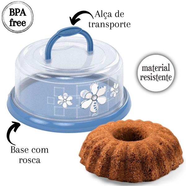 Imagem de Boleira decorada com alça e rosca azul Plasutil ref.3050