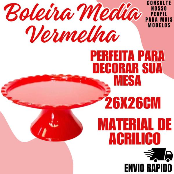 Imagem de Boleira Media Vermelho Enfeite Bolo Decoraçao Festa Eventos