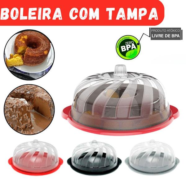 Imagem de Boleira Moderna Porta Bolo Com Tampa E Prato Gourmet Redonda - Vermelha