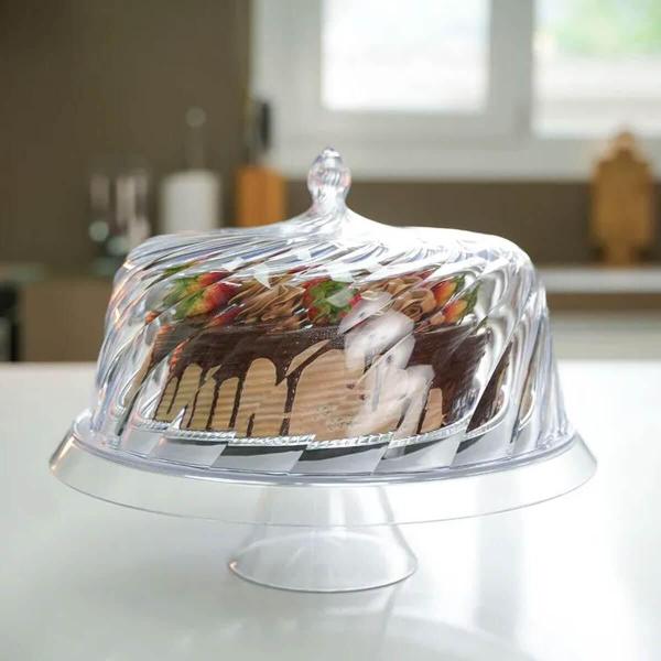 Boleira Porta Bolo com Cúpula e Pé 25cm Transparente Glassy Crippa Doces Petiscos Imagem de Boleira Porta Bolo com Cúpula e Pé 25cm Transparente Glassy Crippa Doces Petiscos