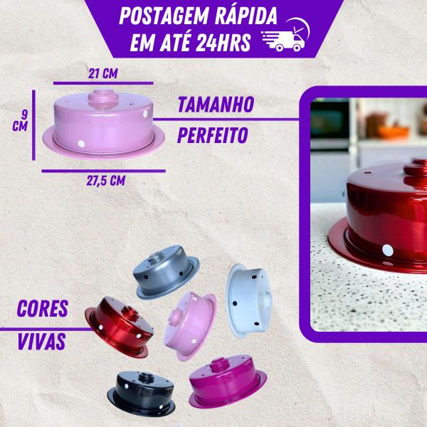 Imagem de Boleira Porta Bolos N20 Decorada Bolinha - Feita de Metal Resistente e Brilhante - 27cm - Disponível em Vermelho, Rosa Claro, Rosa Escuro, Branco, Preto - Perfeita para Exibir seus Bolos na Mesa da Cozinha com Estilo