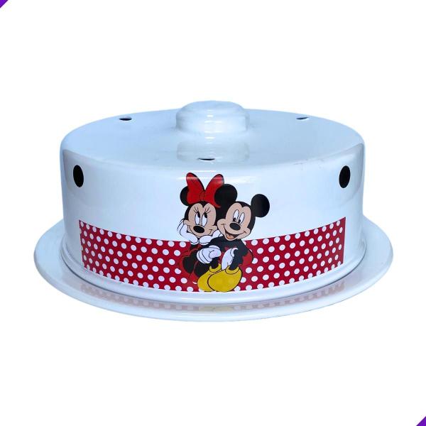 Imagem de Boleira Porta Bolos N20 Decorada com Mickey e Minnie da Disney - Feita de Metal Resistente e Brilhante - 27cm - Disponível em Vermelho, Rosa Claro, Rosa Escuro, Branco, Preto - Perfeita para Exibir seus Bolos na Mesa da Cozinha com Estilo