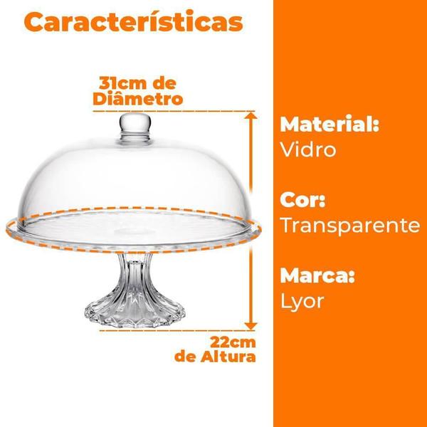 Boleira Vidro Centro Mesa Tampa Diamond 31Cm - Lyor 220035 Imagem de Boleira Vidro Centro Mesa Tampa Diamond 31Cm - Lyor 220035