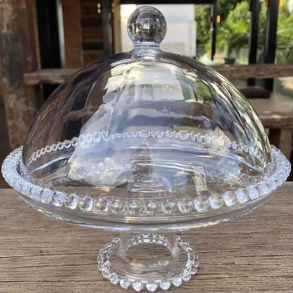 Boleira Wolff Prato para Queijo 19,5cm Cristal com Pé e Tampa Pearl Mesa Posta Incolor Imagem de Boleira Wolff Prato para Queijo 19,5cm Cristal com Pé e Tampa Pearl Mesa Posta Incolor