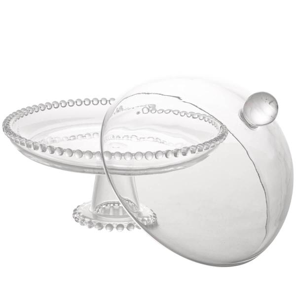 Boleira Wolff Prato para Queijo 19,5cm Cristal com Pé e Tampa Pearl Mesa Posta Incolor Imagem de Boleira Wolff Prato para Queijo 19,5cm Cristal com Pé e Tampa Pearl Mesa Posta Incolor