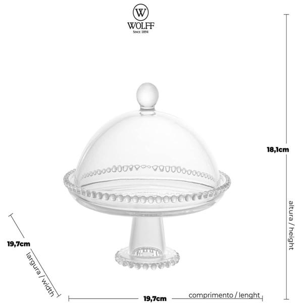 Boleira Wolff Prato para Queijo 19,5cm Cristal com Pé e Tampa Pearl Mesa Posta Incolor Imagem de Boleira Wolff Prato para Queijo 19,5cm Cristal com Pé e Tampa Pearl Mesa Posta Incolor