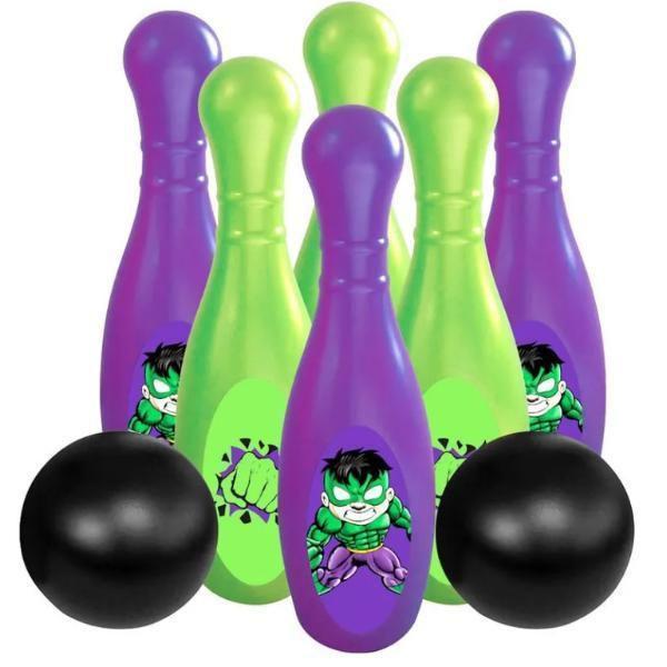 Imagem de Boliche Brinquedo Grande Infantil Hulk 6 Pinos 2 Bolas