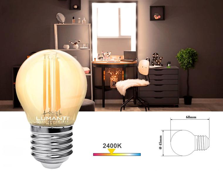 Imagem de Bolinha Filamento Led 4W Ambar Vintage E27 Vidro Marrom