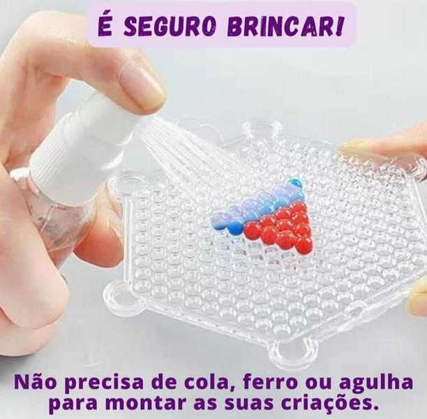 Imagem de Bolinhas Mágica Educativa Aqua Bids Montar Criar Desenhos beads Kit Perler Hama Beads 05mm Caixinha + Mini Pegboard + Pi