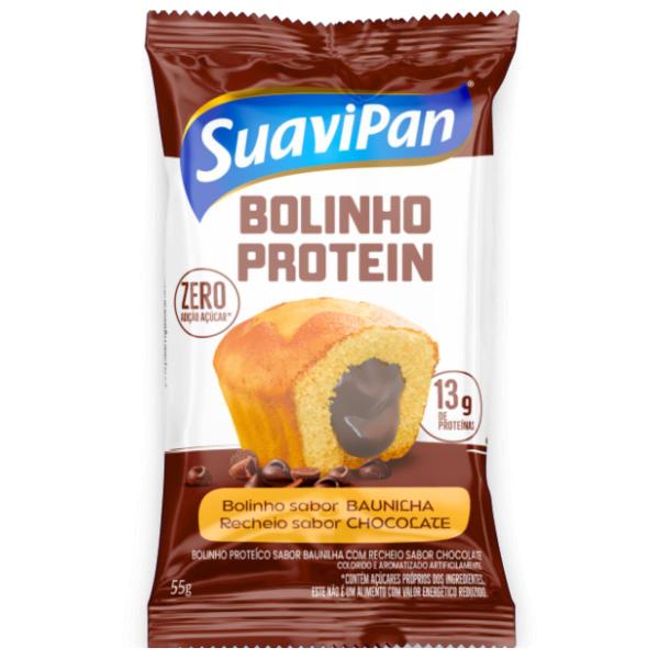 Bolinho Protein, Zero Açúcar Suavipan Baunilha recheado com Chocolate contendo 12 bolinhos de 55g cada Imagem de Bolinho Protein, Zero Açúcar Suavipan Baunilha recheado com Chocolate contendo 12 bolinhos de 55g cada