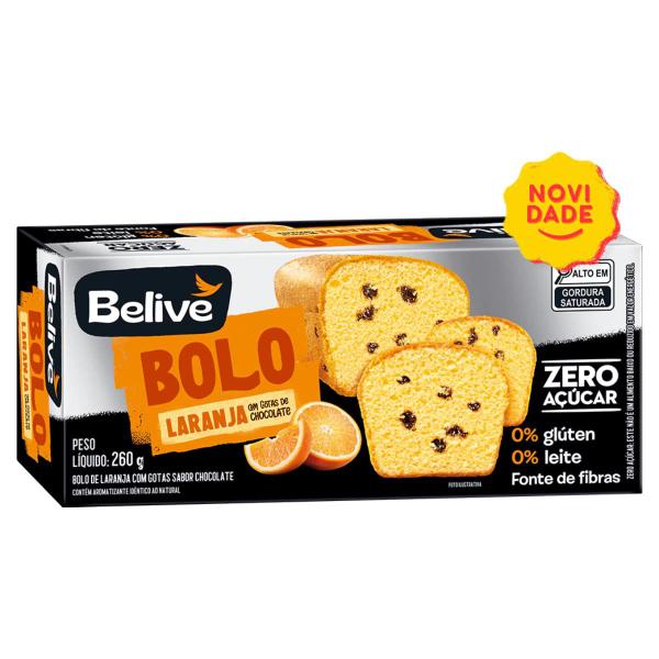 Bolo Sem Glúten, Sem Açúcar, Sem Leite de Laranja com Gotas Chocolate Belive 260g Imagem de Bolo Sem Glúten, Sem Açúcar, Sem Leite de Laranja com Gotas Chocolate Belive 260g