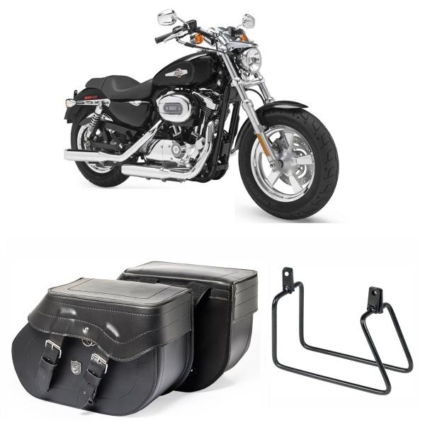 Imagem de Bolsa Alforge Custom Lateral 30 Litros + Afastador Harley Davidson XL 1200