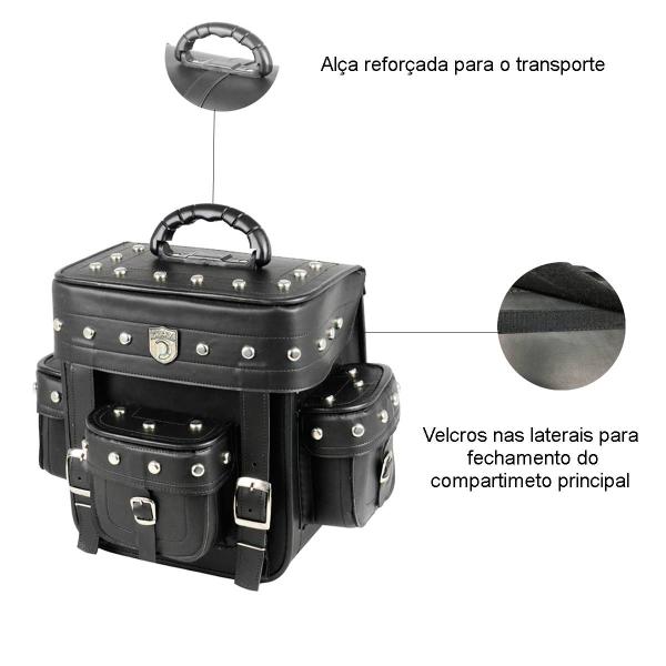 Imagem de Bolsa Alforge Traseiro Moto Custom Mini 22 litros Liso e com Cravos Tondin Forza