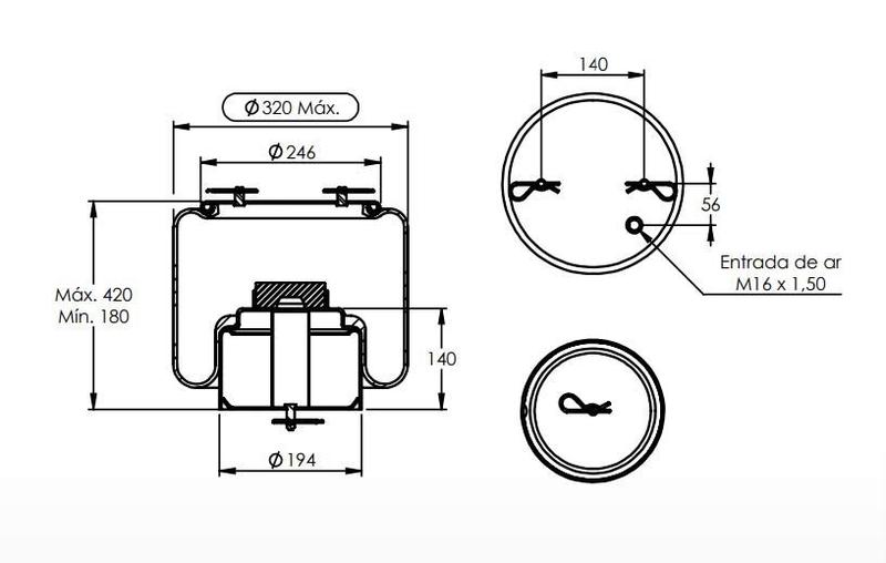 Bolsa ar pneumática Truck SC K 270 340 380 420 - Suspentech Imagem de Bolsa ar pneumática Truck SC K 270 340 380 420 - Suspentech