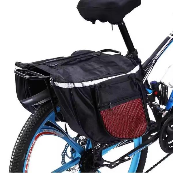 Imagem de Bolsa bicicleta dupla alforge lateral bagageiro bike porta objetos ferramentas primeiros socorros mala traseira 4 bolsos