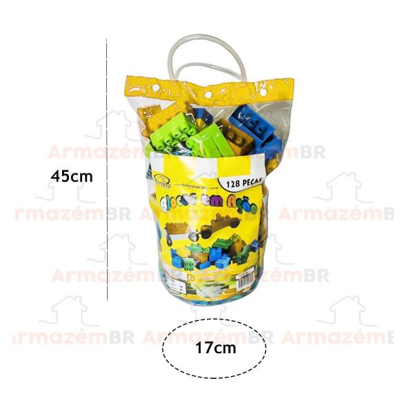 Imagem de Bolsa Blocos 128 Peças Rodinhas Montar Brinquedo 103 Da Onda