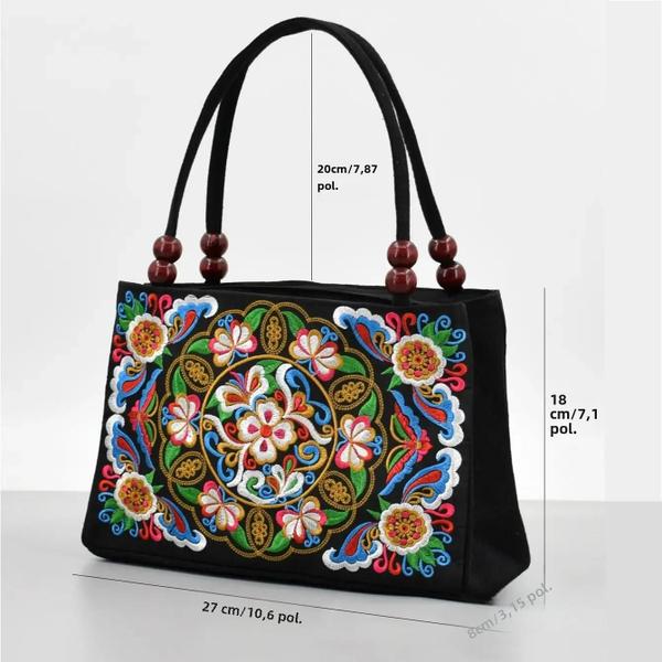 Imagem de Bolsa Bordada Floral Elegante - Bolsa de Lona Moderna com Zíper