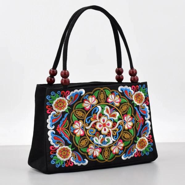 Imagem de Bolsa Bordada Floral Elegante - Bolsa de Lona Moderna com Zíper