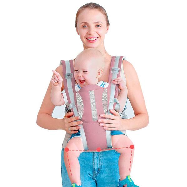 Imagem de Bolsa Canguru Ergonômico Luxo Bebê Suporta até 20kg C/ Apoio de Cabeça Rosa