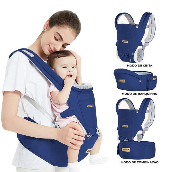 Imagem de Bolsa Canguru Ergonômico Para Bebê 12 Posições 3 Em 1 Azul Até 20Kg Transporte Seguro Viagem Passeio