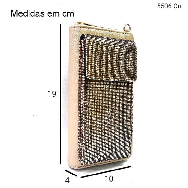 Imagem de Bolsa Carteira Feminina Transversal Porta Celular com Brilho 5506