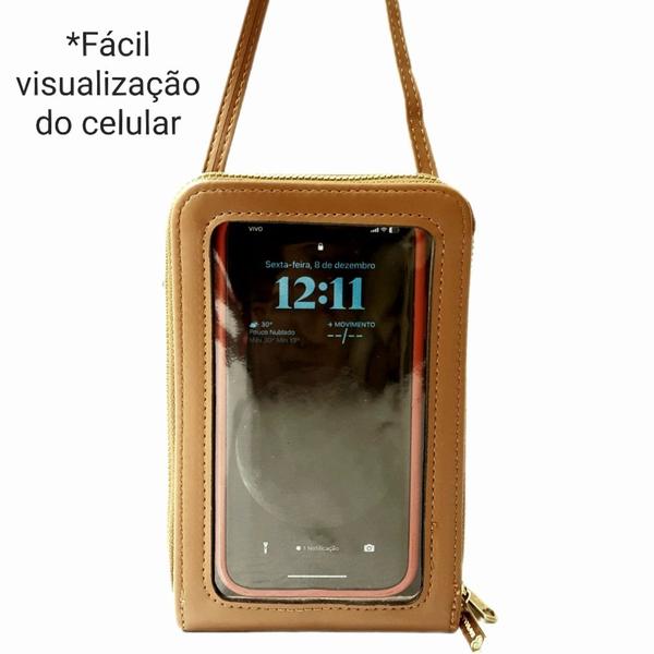 Imagem de Bolsa Carteira Feminina Transversal Porta Celular com Visor Transparente 8813