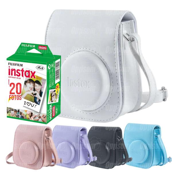 Imagem de Bolsa Case De Couro Para Câmeras Instax Mini 11 + Filme 20 Fotos Branca