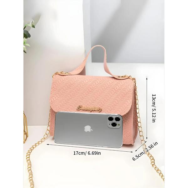 Imagem de Bolsa Crossbody Feminina de Couro PU - Grande Capacidade com Corrente