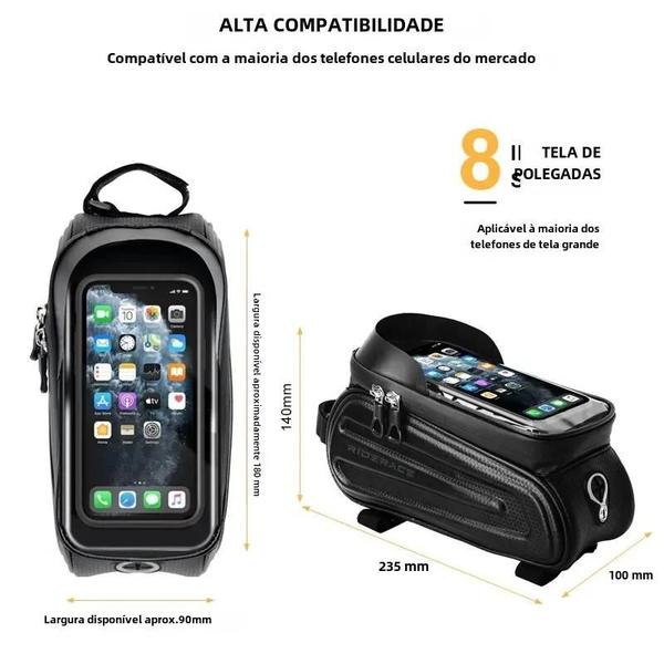 Imagem de Bolsa de Bicicleta à Prova d'Água com Suporte Frontal para Celular - Tela Sensível ao Toque