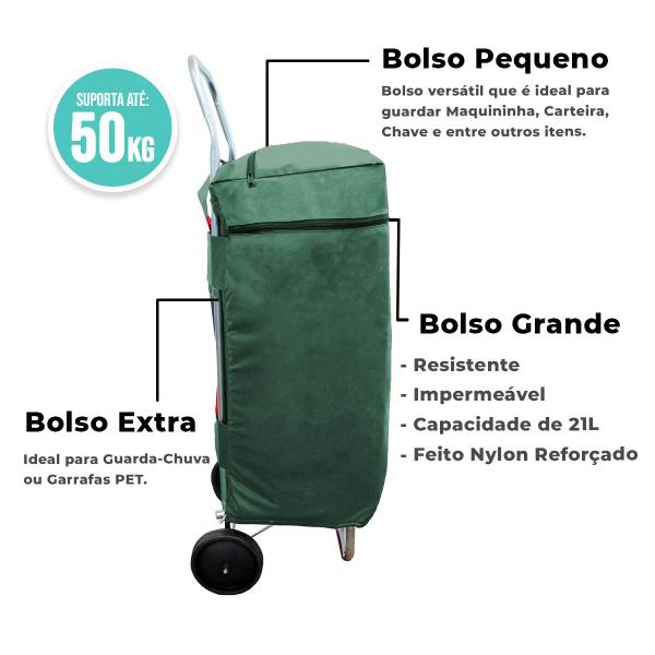 Imagem de Bolsa De Carrinho De Feira Verde Mochila Transporte Para Compras Carga