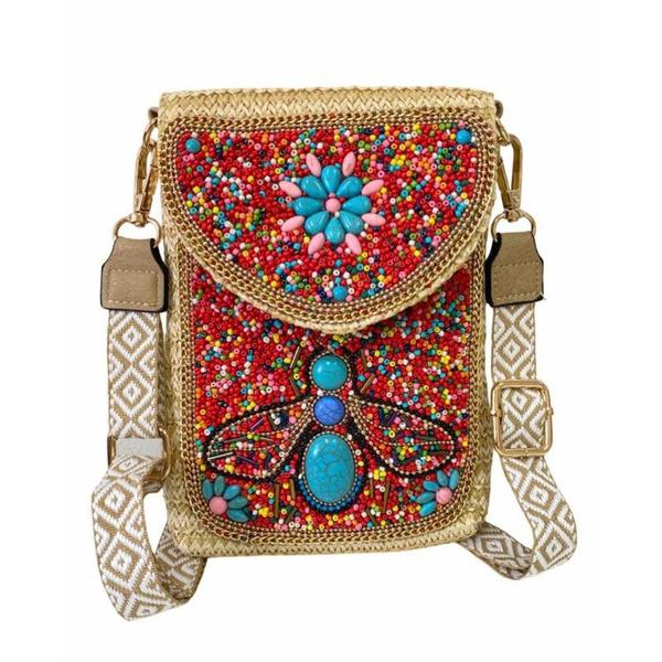 Imagem de Bolsa De Celular Miçangas Artesanal Hippie Tiracolo Colorida