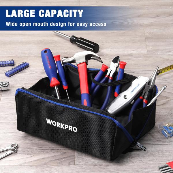 Imagem de Bolsa de ferramentas WORKPRO 10 Wide Mouth Utility com zíper 1680D Oxford