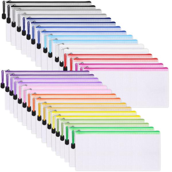 Bolsa de malha com zíper EOOUT 72 unidades 16 cores 23,5 x 11,5 cm PVC Imagem de Bolsa de malha com zíper EOOUT 72 unidades 16 cores 23,5 x 11,5 cm PVC