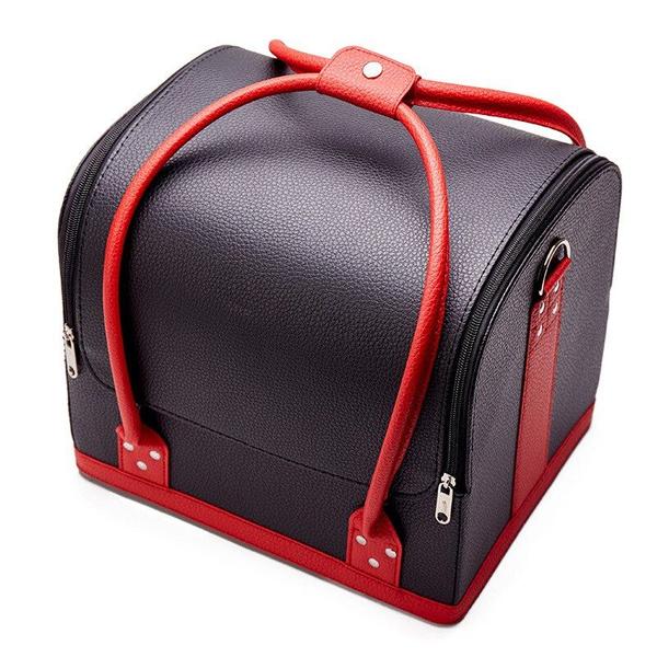 Imagem de Bolsa de maquiagem Wokex de grande capacidade impermeável durável em PVC vermelha