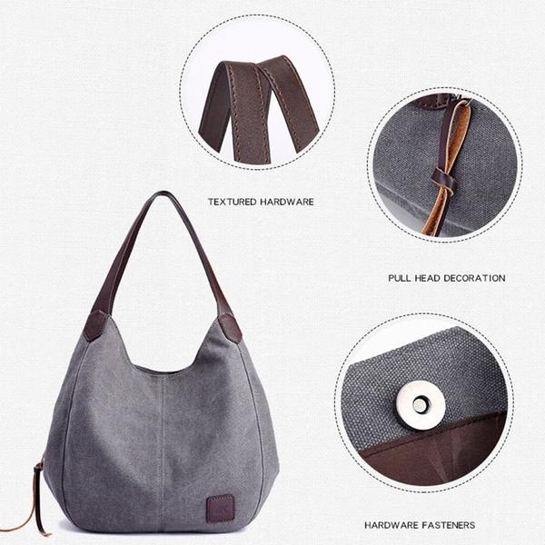 Imagem de Bolsa de ombro Wokex Casual Canvas Feminina Grande Cinza 28x13x31cm